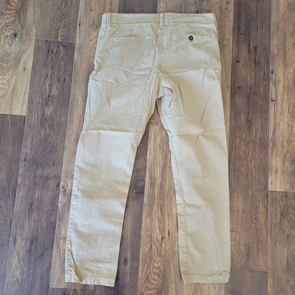 American Eagle Mens Skinny Chino Pants Khaki Tan 34/32 Straight Leg Slim Fit - Picture 8 of 10